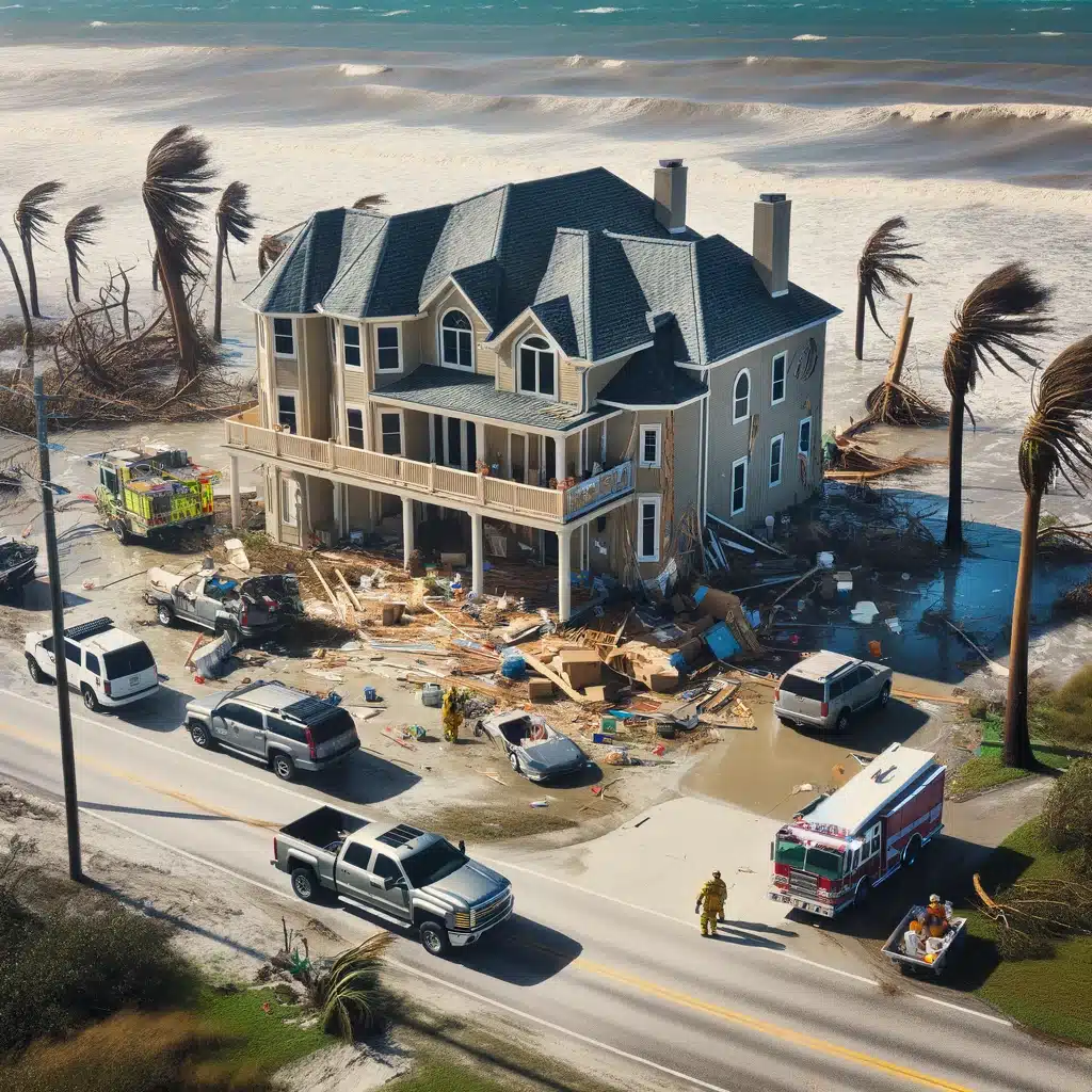 House damaged by hurricane reflecting rising home insurance costs due to climate change